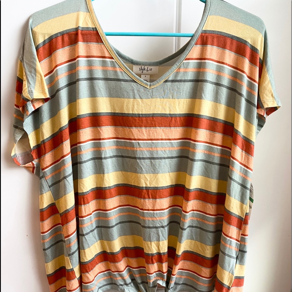 orange & green striped shirt